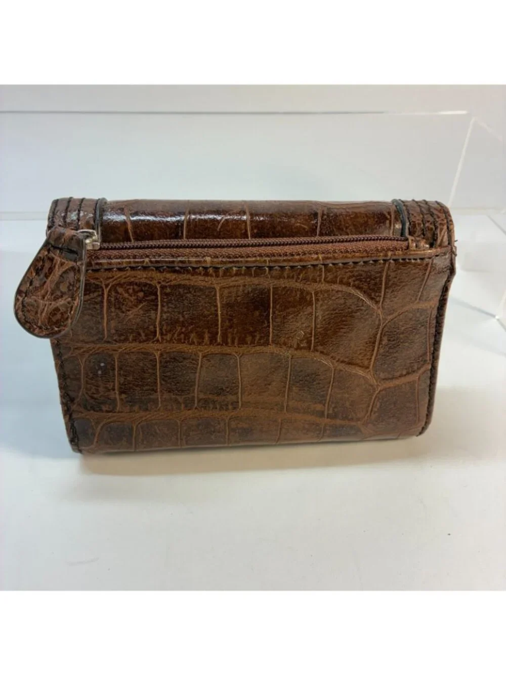 Nine & Co Faux Alligator Leather Clutch Purse Brown Bag